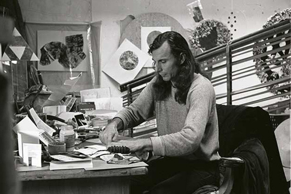 George Herms in his studio, 1977. 