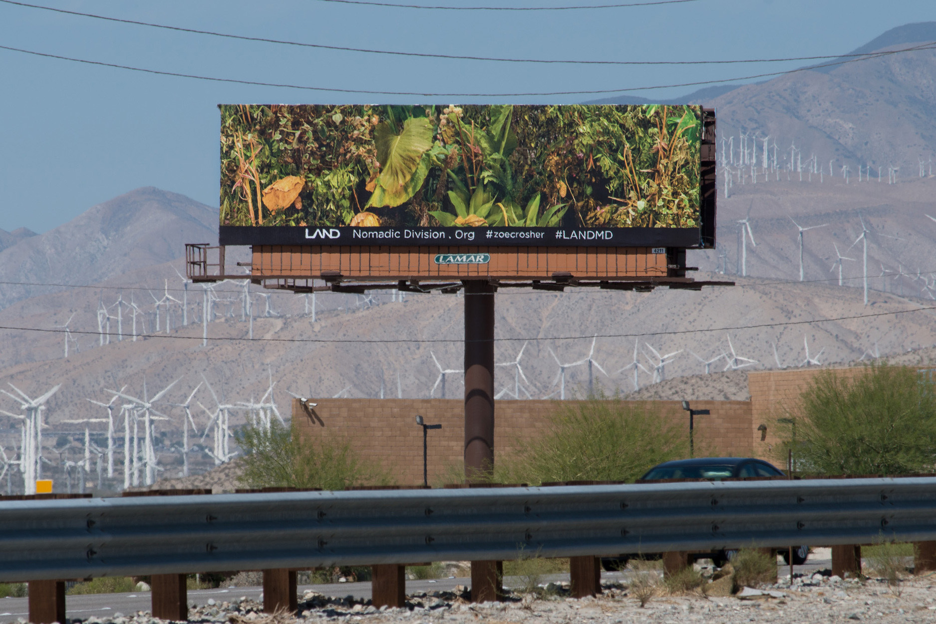 Zoe Crosher, <i>LA-LIKE: Shangri-LA’d</i>, 10 billboards. Installation view, A LAND exhibition: The Manifest Destiny Billboard Project, Palm Springs, CA, 2015. Courtesy of LAND.