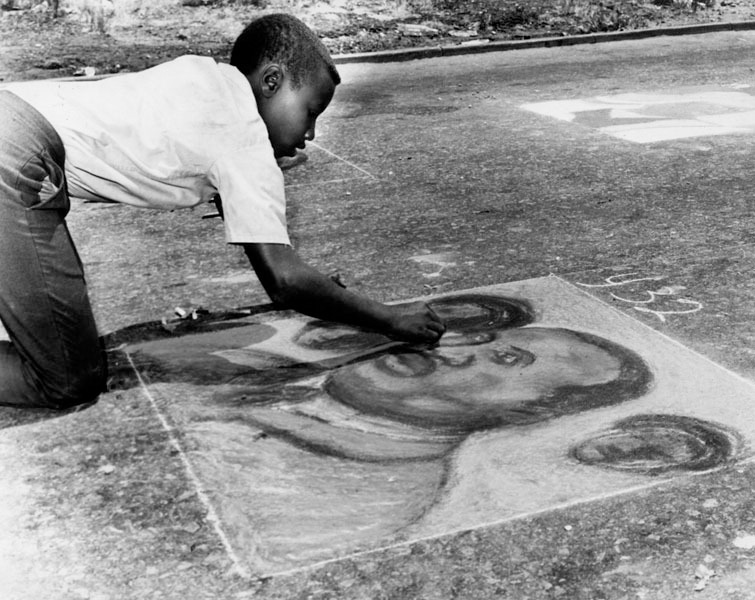 The 2nd Annual "Chalk-In," held on 103rd Street and Grandee Avenue in Watts, 1968. Los Angeles Public Library Photo Collection.