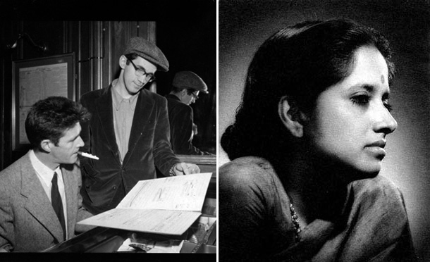 Left: John Cage and David Tudor, 1954. Courtesy of the New York Public Library. Right: Geeta Sarabhai Mayor, Baroda, 1951.