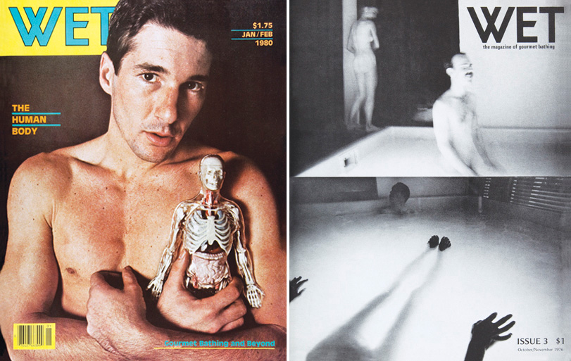 <em>WET: A Magazine of Gourmet Bathing</em>. Left: Issue 22: Human Body (Jan/Feb 1980). Cover photograph by Larry Williams. Design by Paula Greif. Art direction by Elizabeth Freeman and Leonard Koren. Right: Issue 3: Bathe in Nothingness (November/December 1976). Cover photograph and design by Leonard Koren.