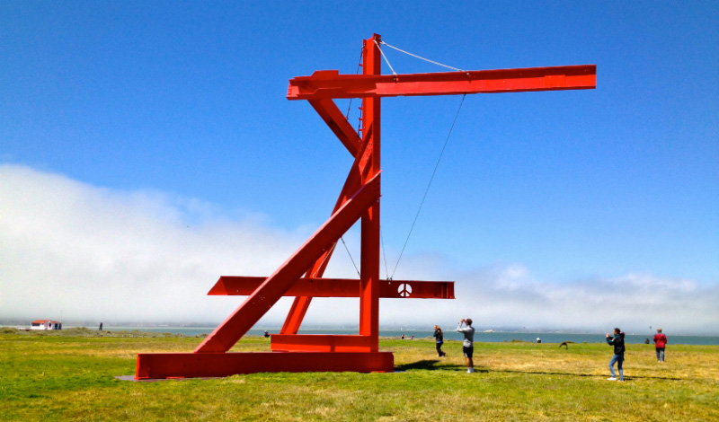 Mark di Suvero, <em>Mother Peace</em>, 1969-70. Painted steel, 42 ft. Installation view at Crissy Field, San Francisco, 2014. Photo: Matty Gilreath.