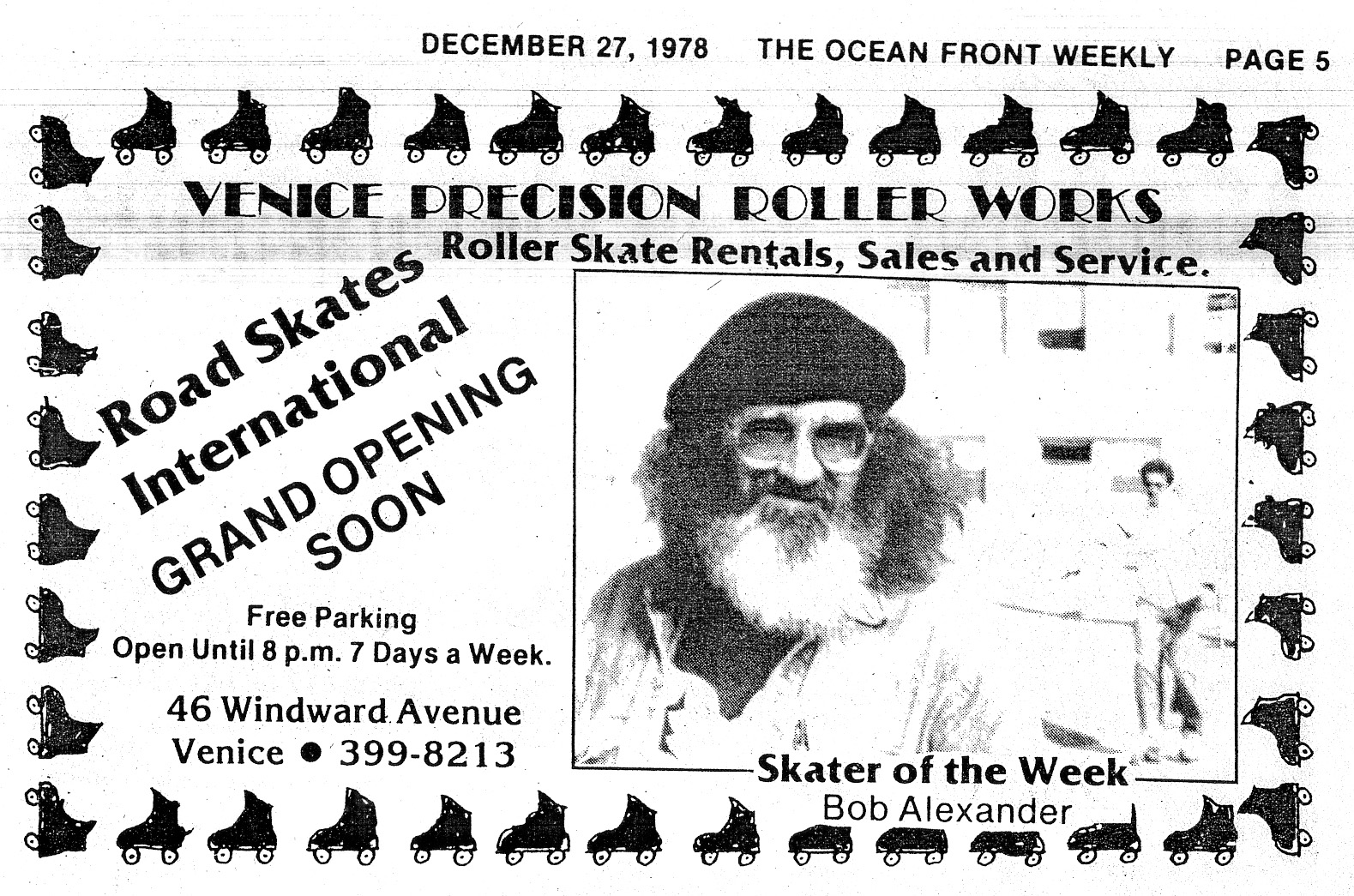 Bob Alexander, Skater of the Week. From <em>The Ocean Front Weekly</em>, December 27, 1978.