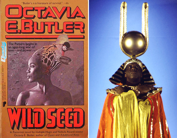 Left: Cover of Octavia E. Butler, <em>Wild Seed</em>, 1980. Right: Sun Ra in <em>Space is the Place</em>, 1974.