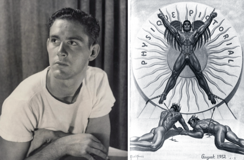 Left: Bob Mizer ca. 1945. Right: Cover of Physique Pictorial, August 1952. © The Bob Mizer Foundation, Inc.