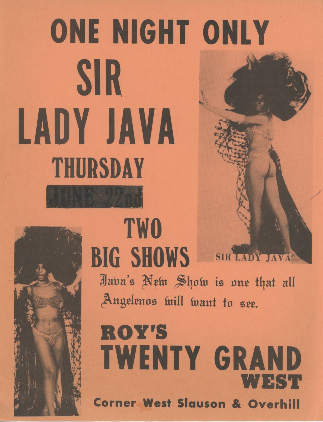 Sir Lady Java Drag Show Ad, 1971